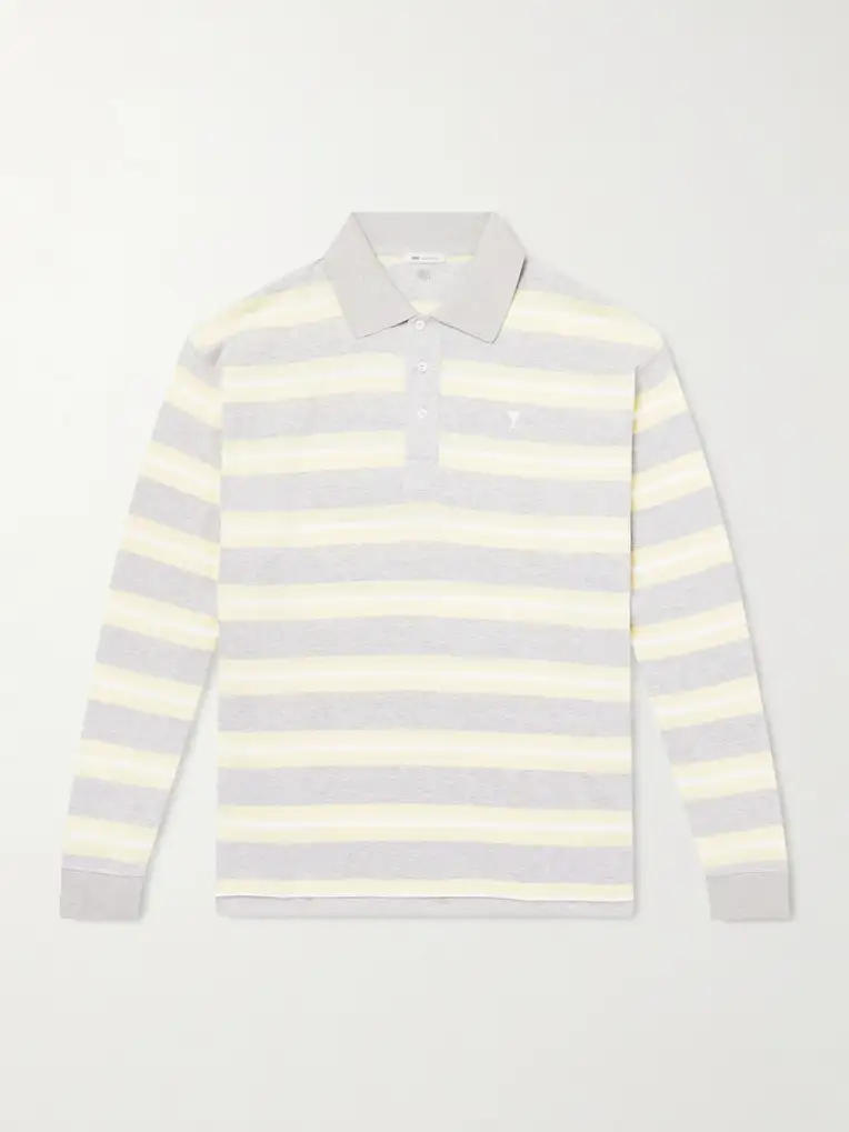 AMI PARIS Striped Cotton-Jersey Polo Shirt