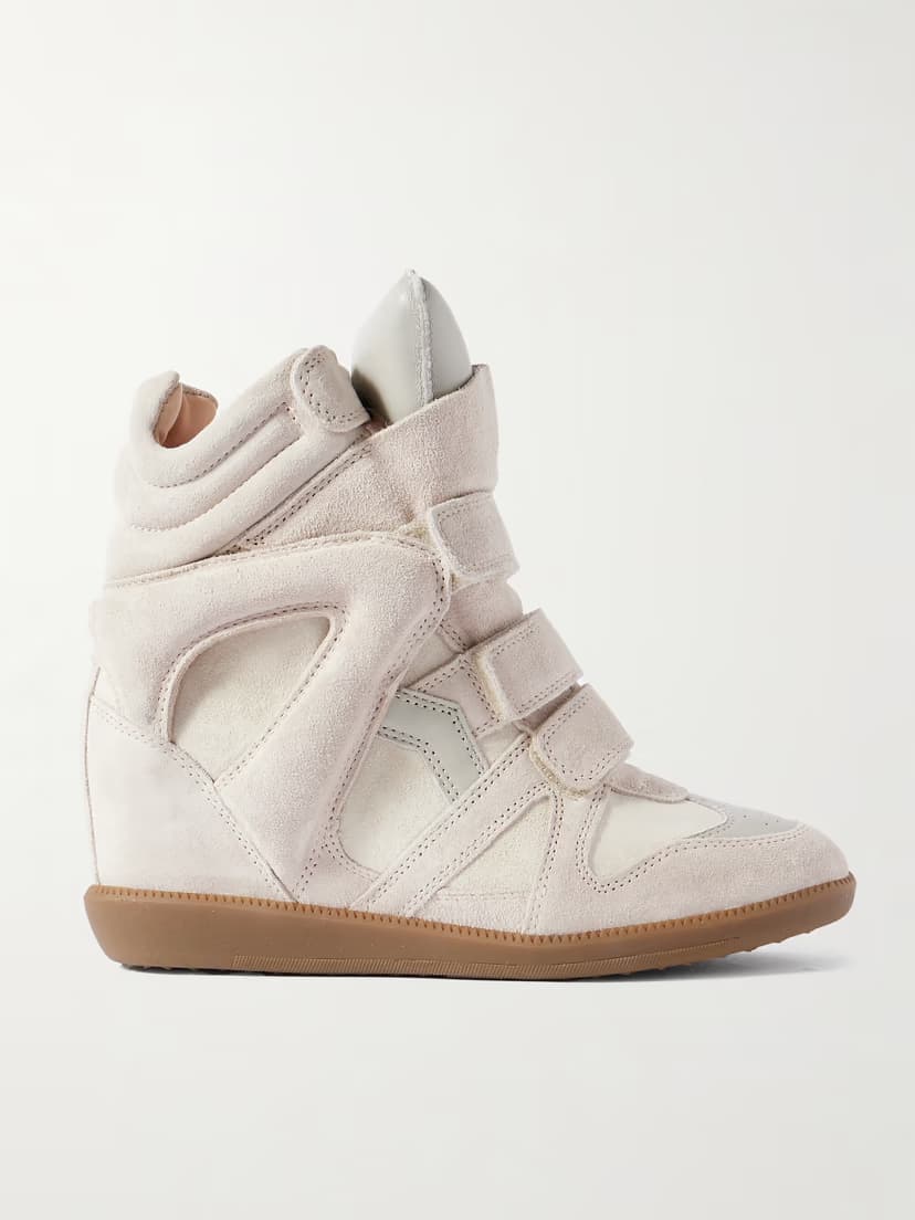 ISABEL MARANT Bekett leather-trimmed suede high-top wedge sneakers