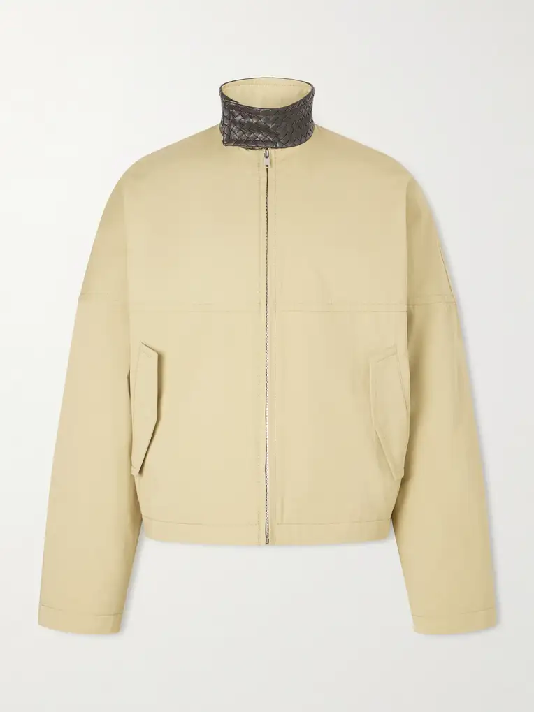 BOTTEGA VENETA Intrecciato Leather-Trimmed Cotton-Gabardine Jacket