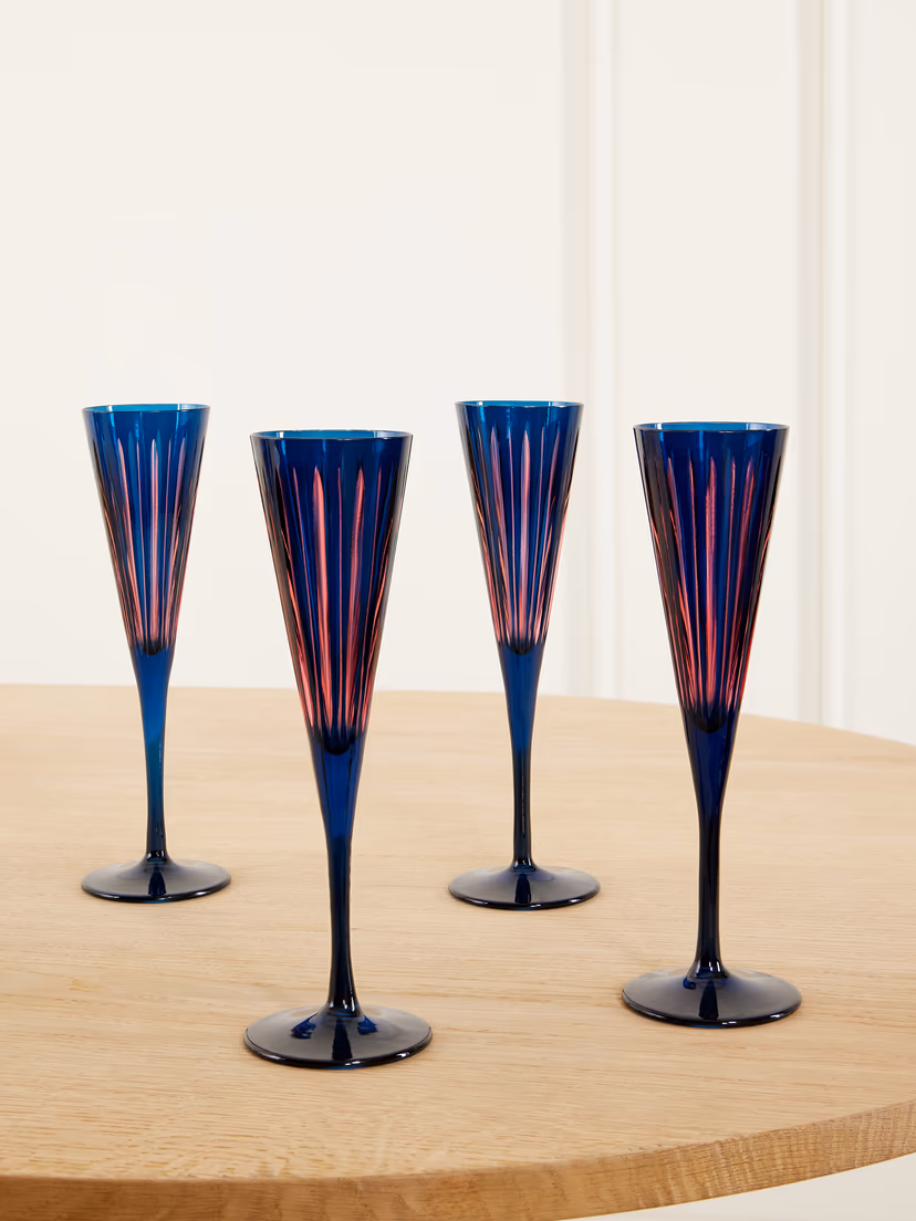 L'OBJET Prism set of four glass champagne flutes