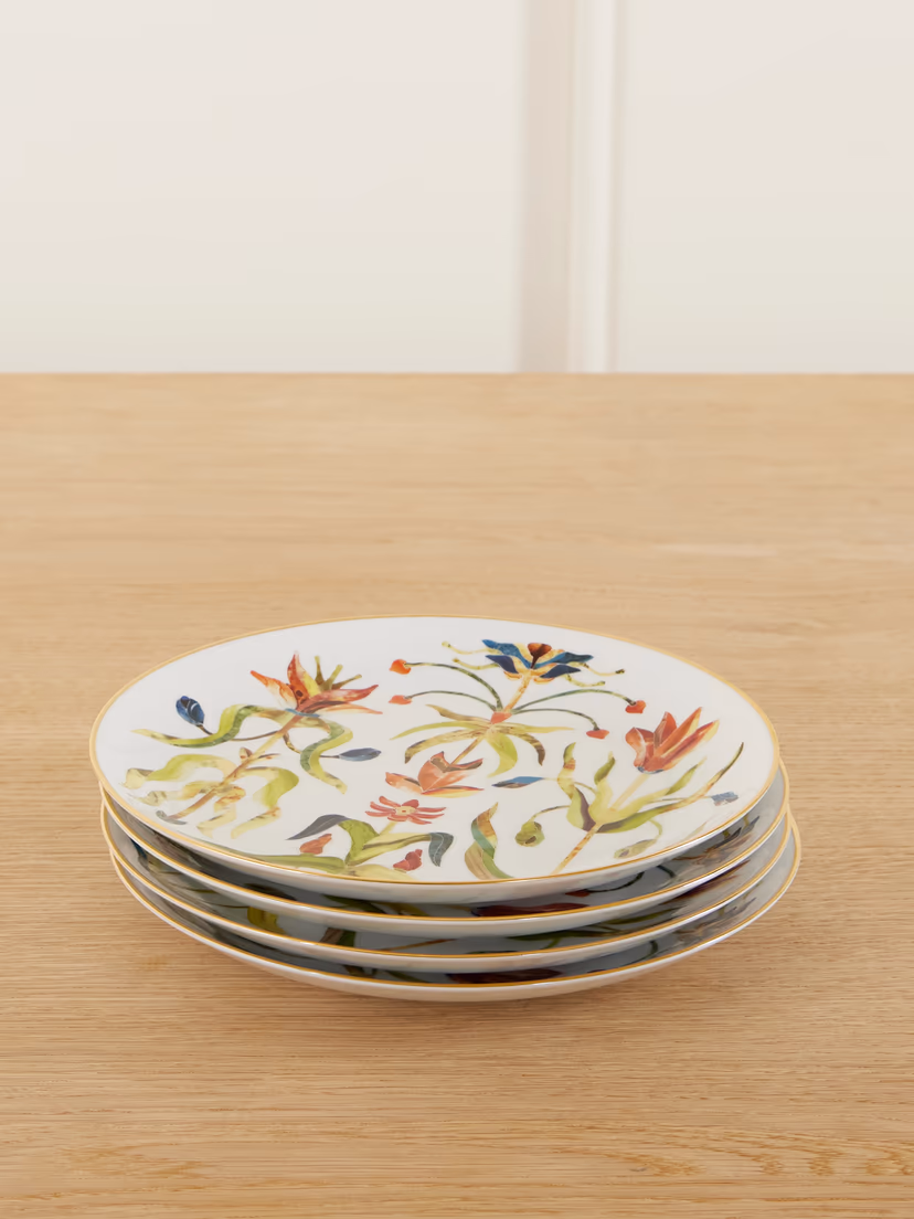 L'OBJET Grand Tour set of four gold-plated porcelain dessert plates